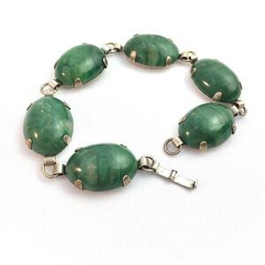 Silver Malachite Stone Bracelet | Dark Green Semi Precious Sterling 925 Jewelry